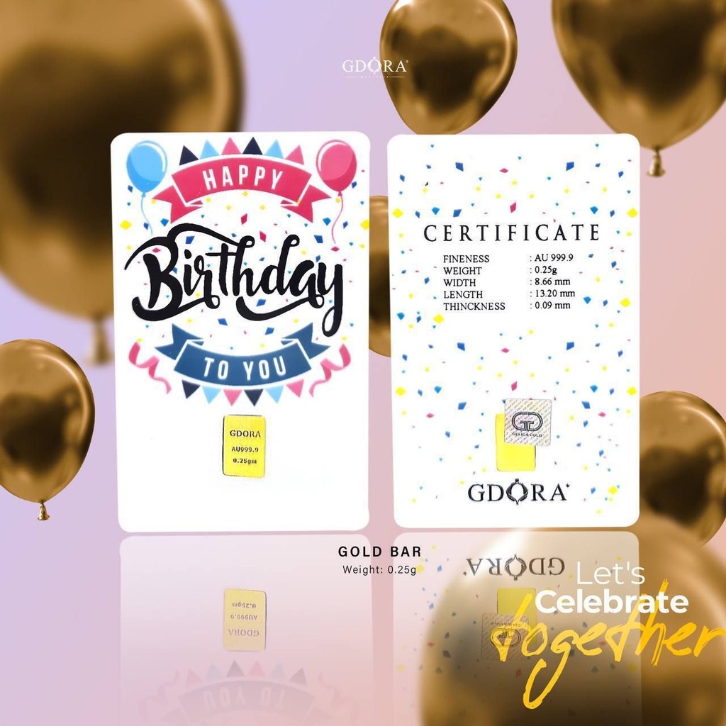 GDORA Gold Bar 0.25gram Happy Birthday White 999.9