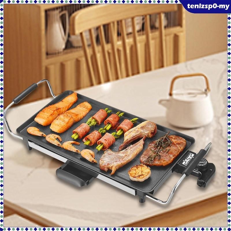 [tenlzsp0] Electric Grill BBQ Household Nonstick Stay Cool Handles Korean Party Indoor Flat Griddle Electric Skillet