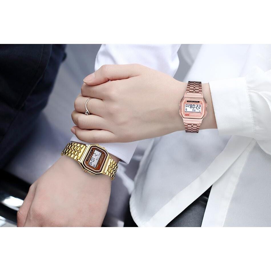 FL Watch Unisex LED Digital Wrist Watch Vintage Stainless Steel Band Sports LCD Watch Perempuan