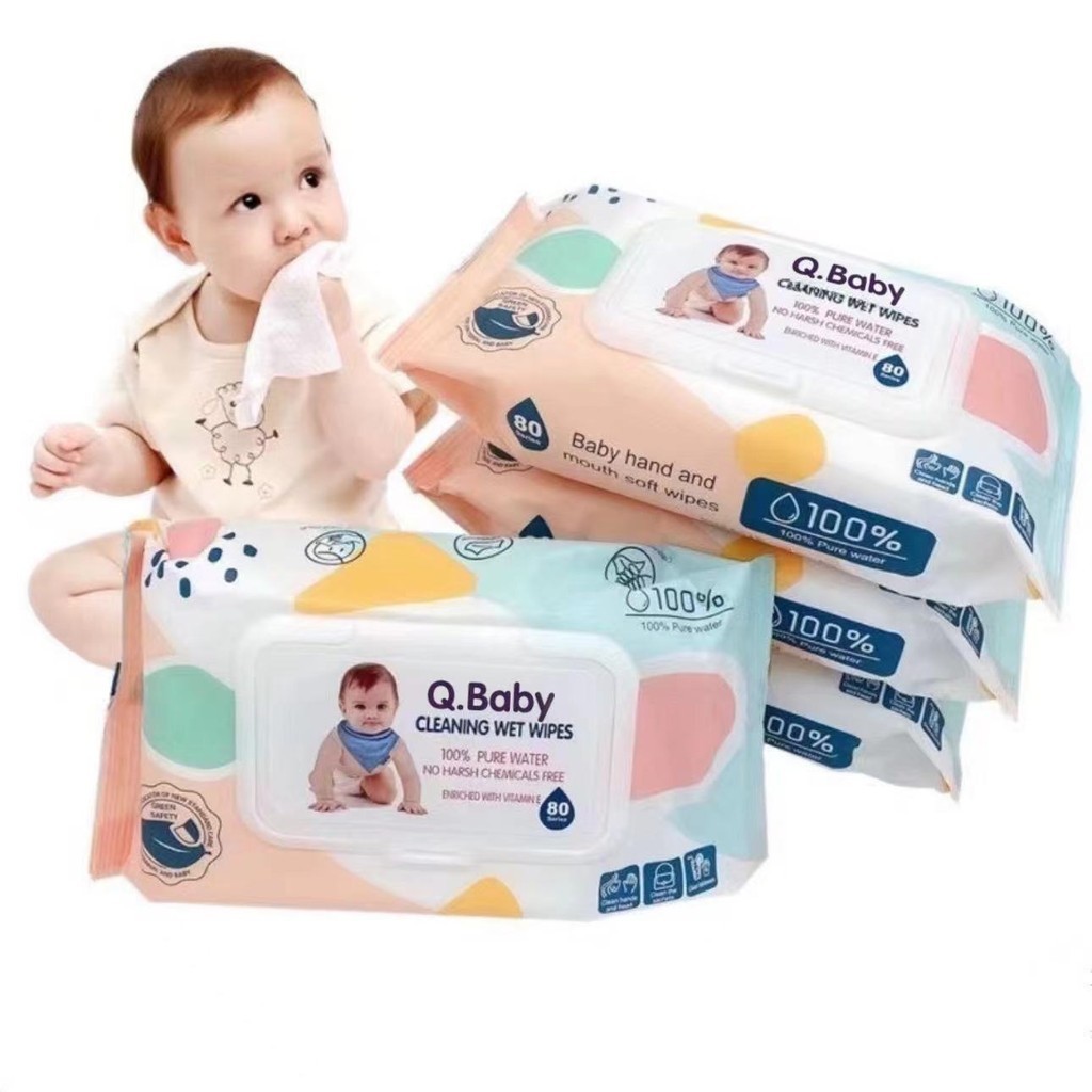 CS_ Q.BABY 80PCS NON ALCOHOL BABY WIPES / BABY WET TISSUE ANTI BACTERIAL ALCOHOL FREE WET TISSUE / TISU BASAH BAYI