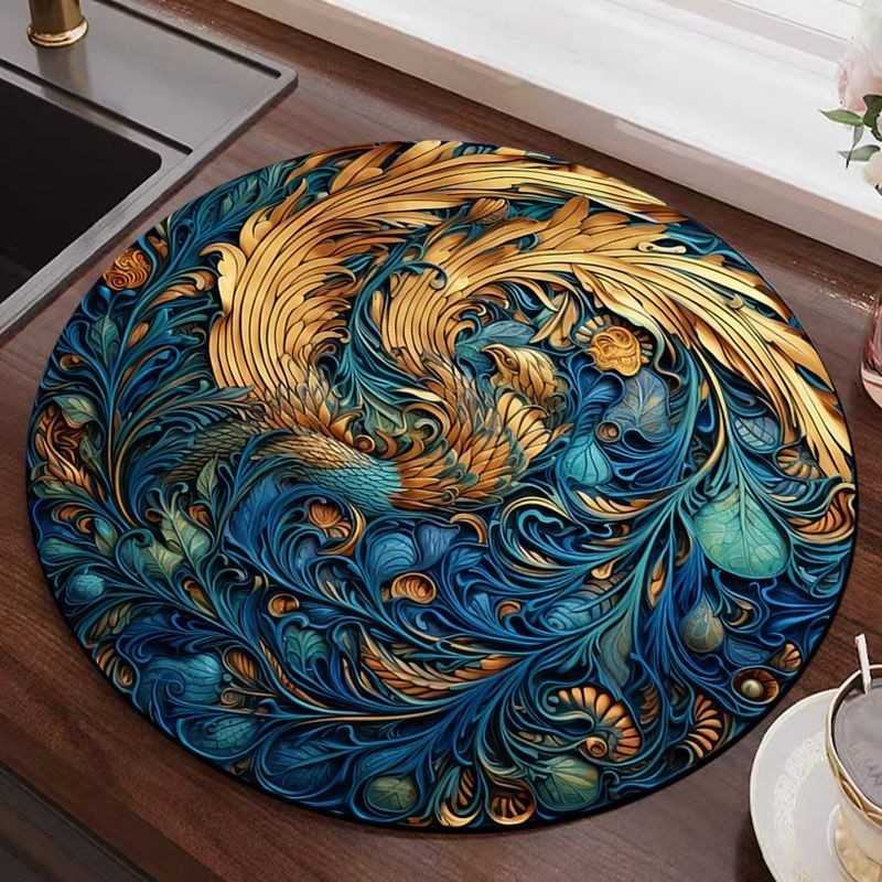 New Chinese Style Upgraded Ninth Generation Kitchen round Water Draining Pad Household Indoor Vintage Dining Table Heat Insulation Absorbent Table Mat