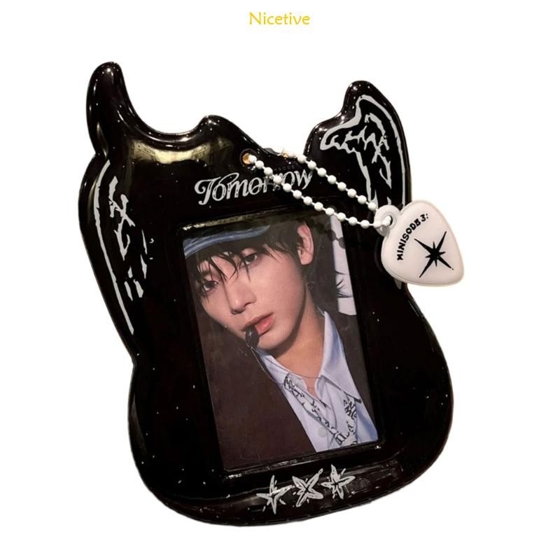 NICE Photocard Holder Keyring Rock Guitar Card Holder Photo Display Case Pendant Music Idol Memorabilia Organizer Keycha