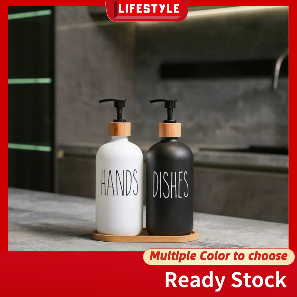 LIFESTYLE ?Black And White?Hand Soap and Dish Soap Dispenser with Pump Soap Dispenser Refillable Bottle