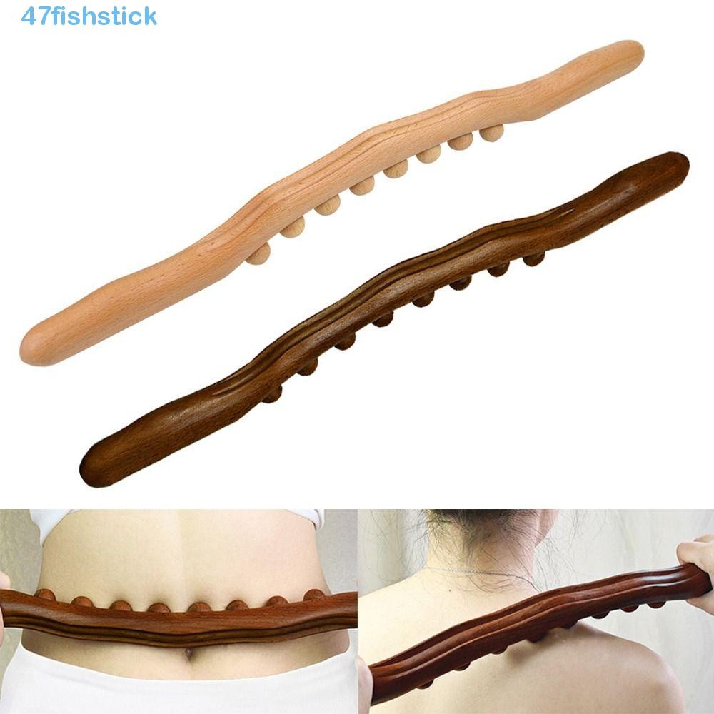 FISHSTICK 8/20/31 Beads Gua Sha Massage Stick, Acupressure Point Handheld Meridian Therapy Wand, Carbonized Wood Muscle Relaxing Treatment Wooden Body Massager