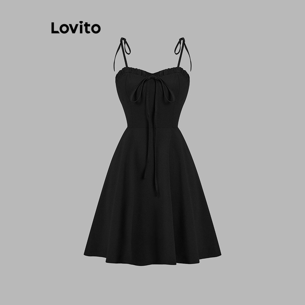 Lovito Glamorous Plain Tie Front Pleated Dress for Women L102AD299