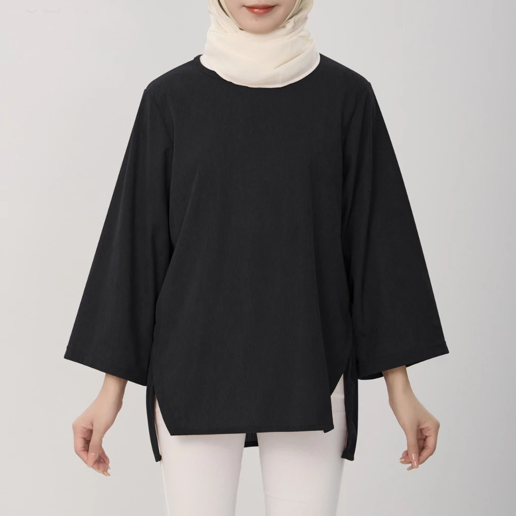 【READY STOCK AT Johor】 Hotgirl⭐Baju Kemeja Perempuan Style CORDUROY Loose-Fitting Wanita 3/4 Sleeve Crew Neck