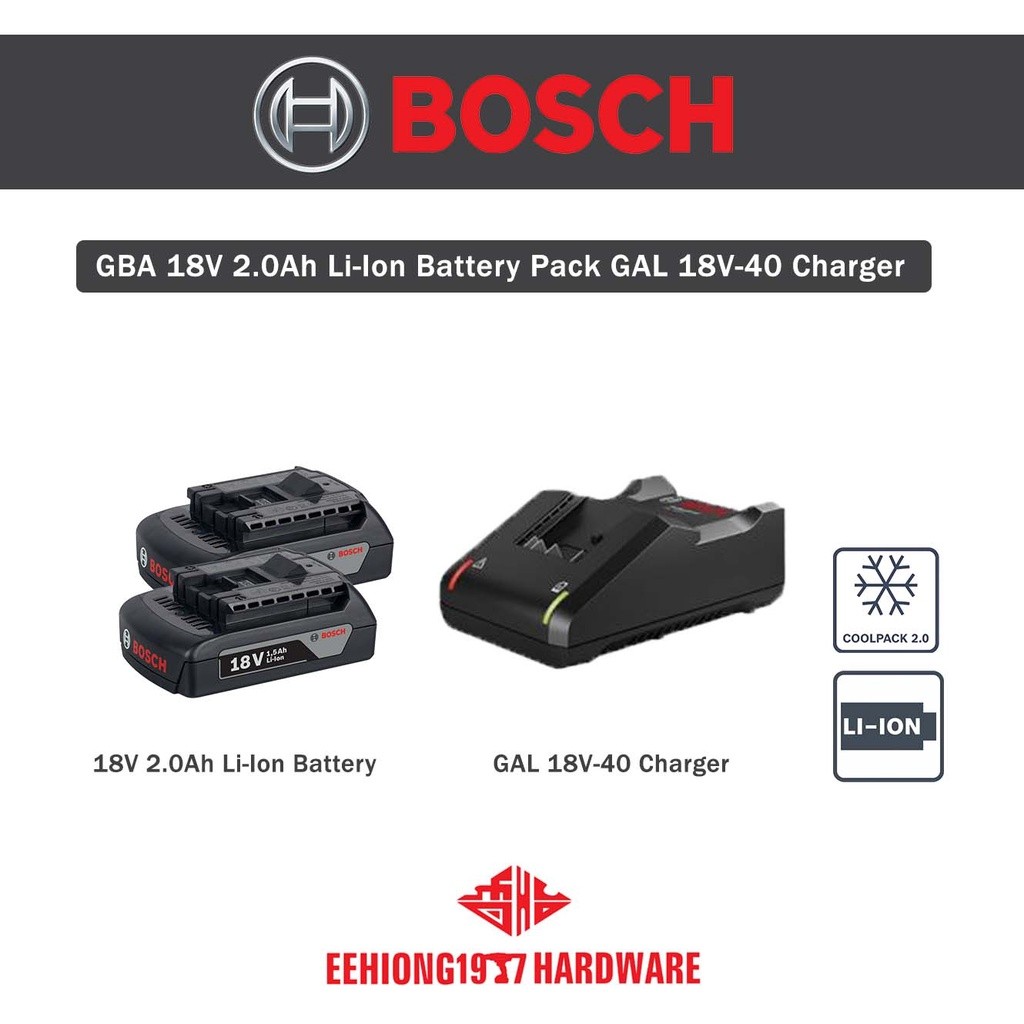 BOSCH GBA 18V 2.0Ah Li-Ion Battery Pack GAL 18V-40 Charger Bosch Battery Bosch Charger
