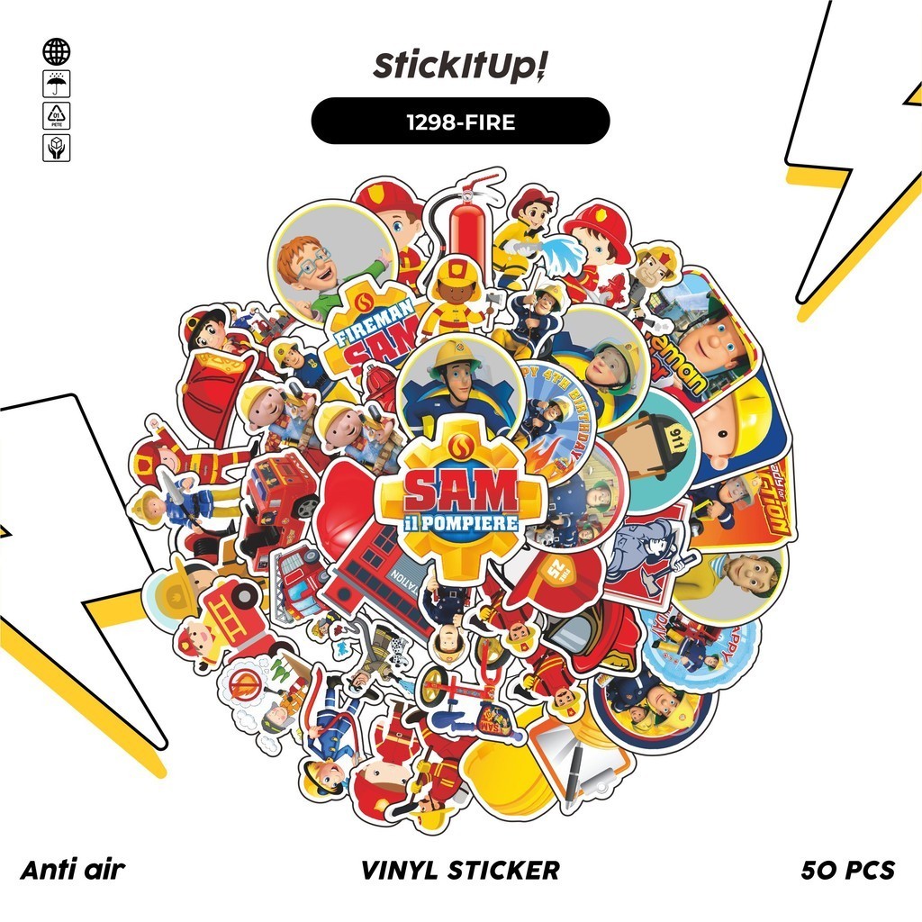 HP COD 100 Pcs Sticker Pack Fireman Sam Series 01 Cute Aesthetic Vinyl Waterproof for Freebies Sticker Book Journal Casing Laptophp