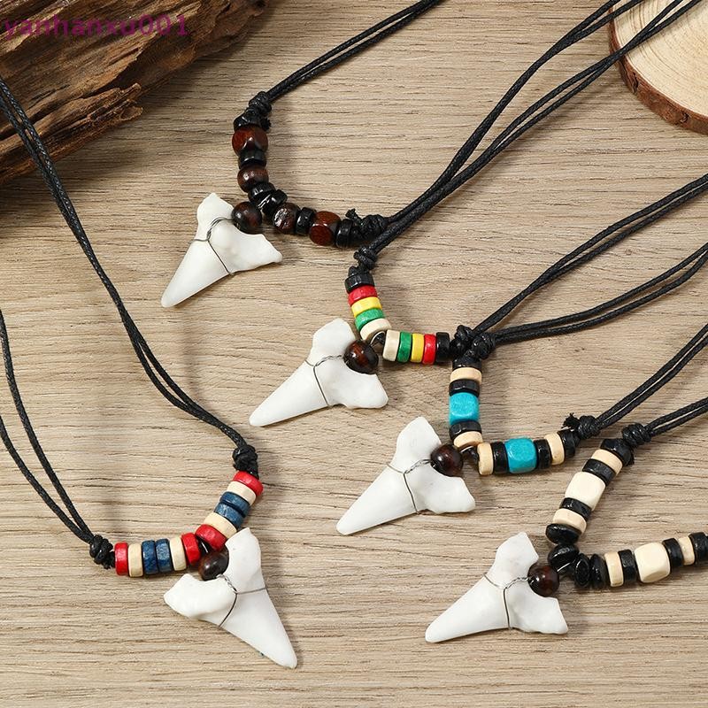 [YAN] 1PC Women's Men's Necklace Hawaii Jewelry Handmade Imitation Shark Teeth Pendant New Zealand Maori Tribal Bone Choker MY