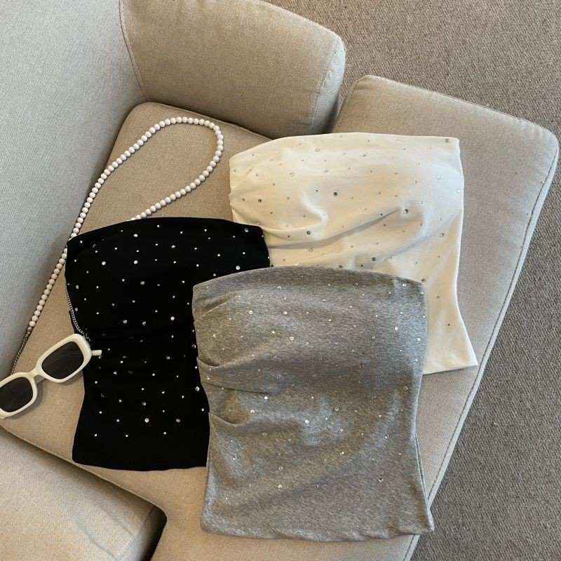 Irregular Hot Diamond Laced-Up Gray Sleeveless Tube Top Women