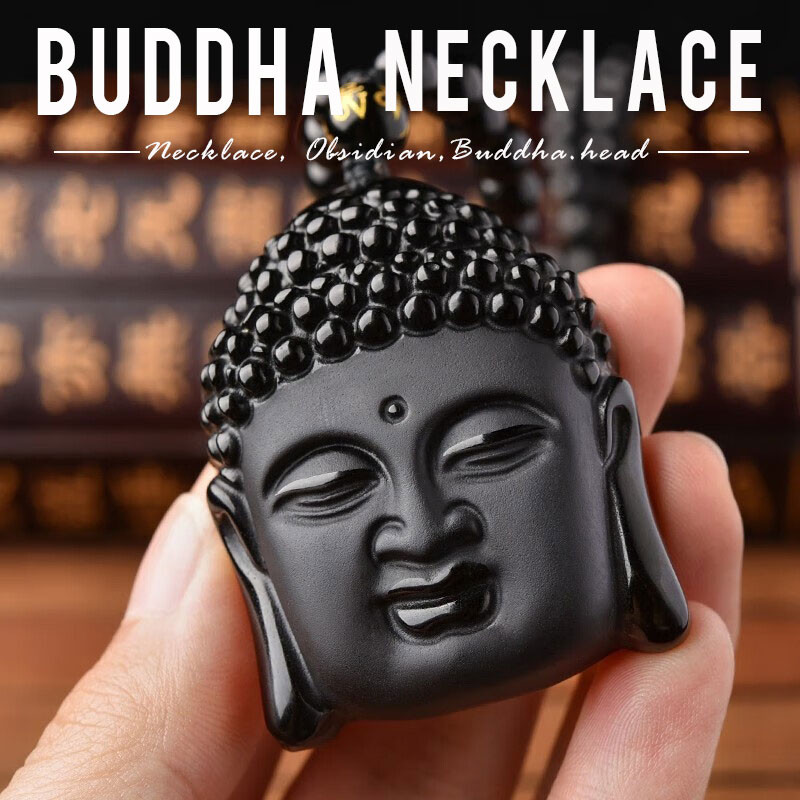 [Ready Stock] Obsidian Buddha Head Necklace Wisdom Peace Rantai Leher Loket Kepala Buddha Keamanan 黑曜石 项链 佛头 吊坠 释迦牟尼佛头 挂件 智慧护平安