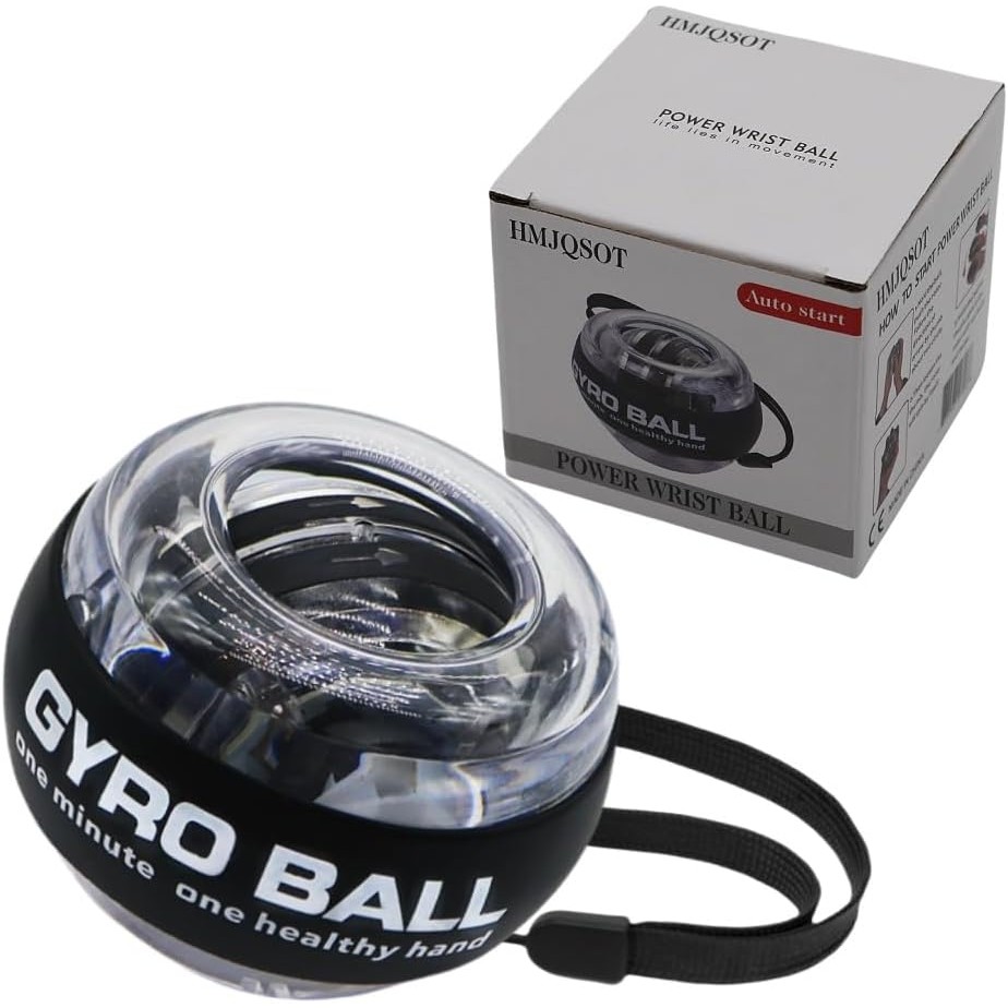 Auto Start Gyro Ball Strengthener, Forearm Gyro Ball Wrist Exerciser, Auto-Start Colorful Lighting (Without Light-Black)