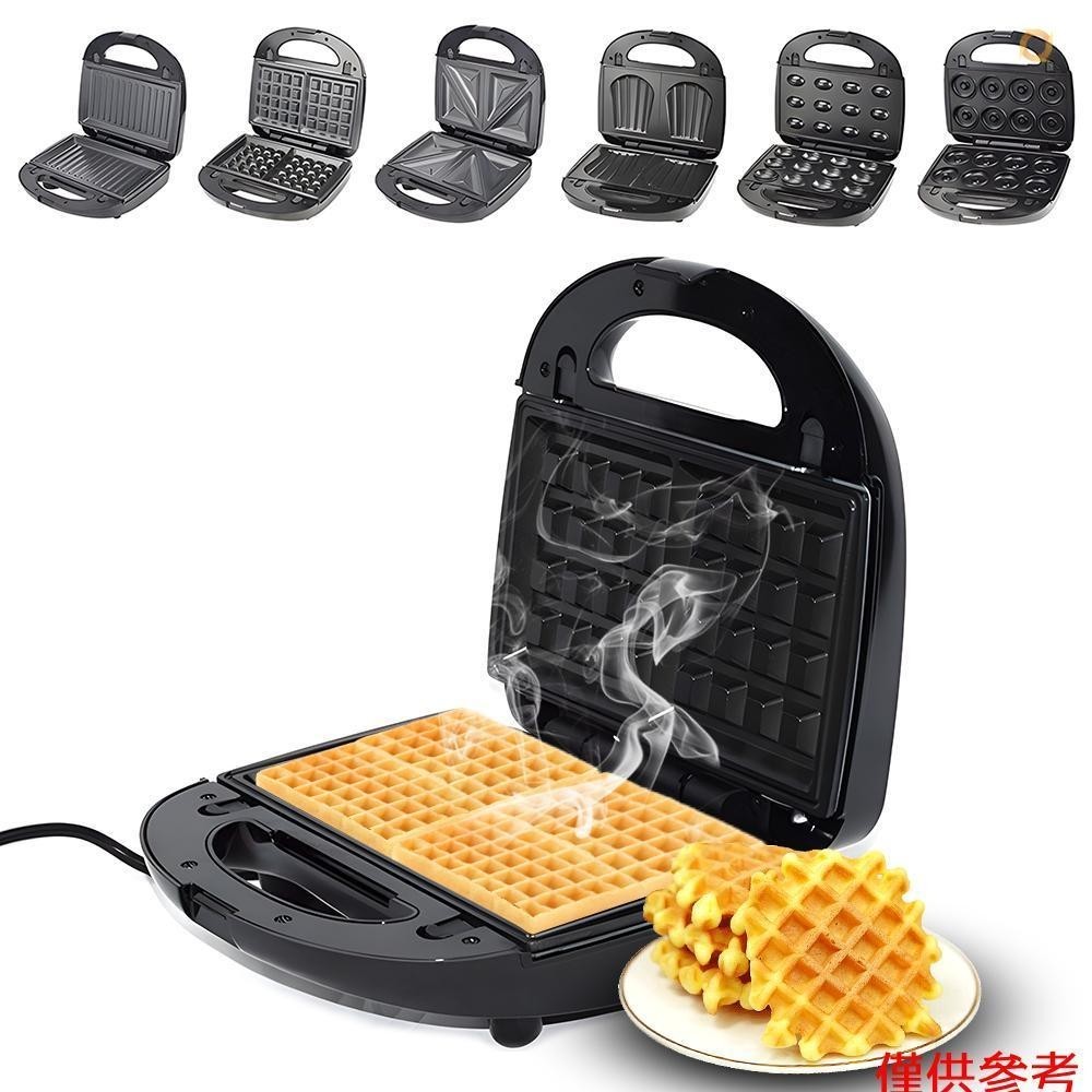 Waffle Maker 6 in 1 Double-Sided Heating 750W Electric Waffle Maker with Non-stick Removable Plates - Panini Press Grill / Donut Grill / Sandwich Grill / Nut Grill / Shell Grill fo