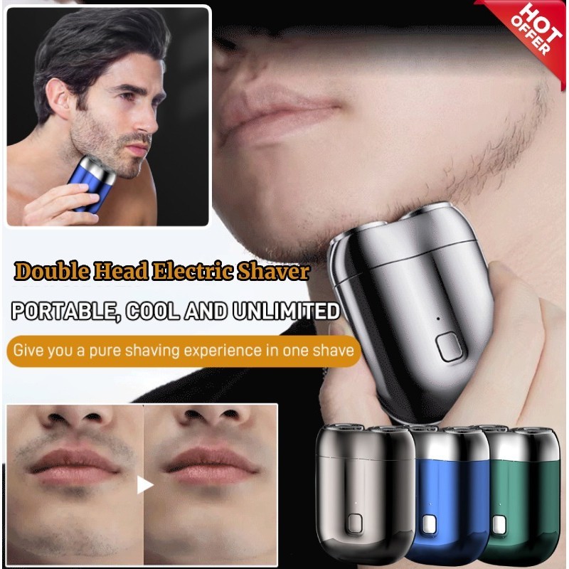 【Travel Must】Men's USB Rechargeable Electric Shaver/New arrival mini double head electric shaver/portable rechargeable waterproof shaver/Wet and Dry Washable Beard Trimmer 双头电动剃须刀