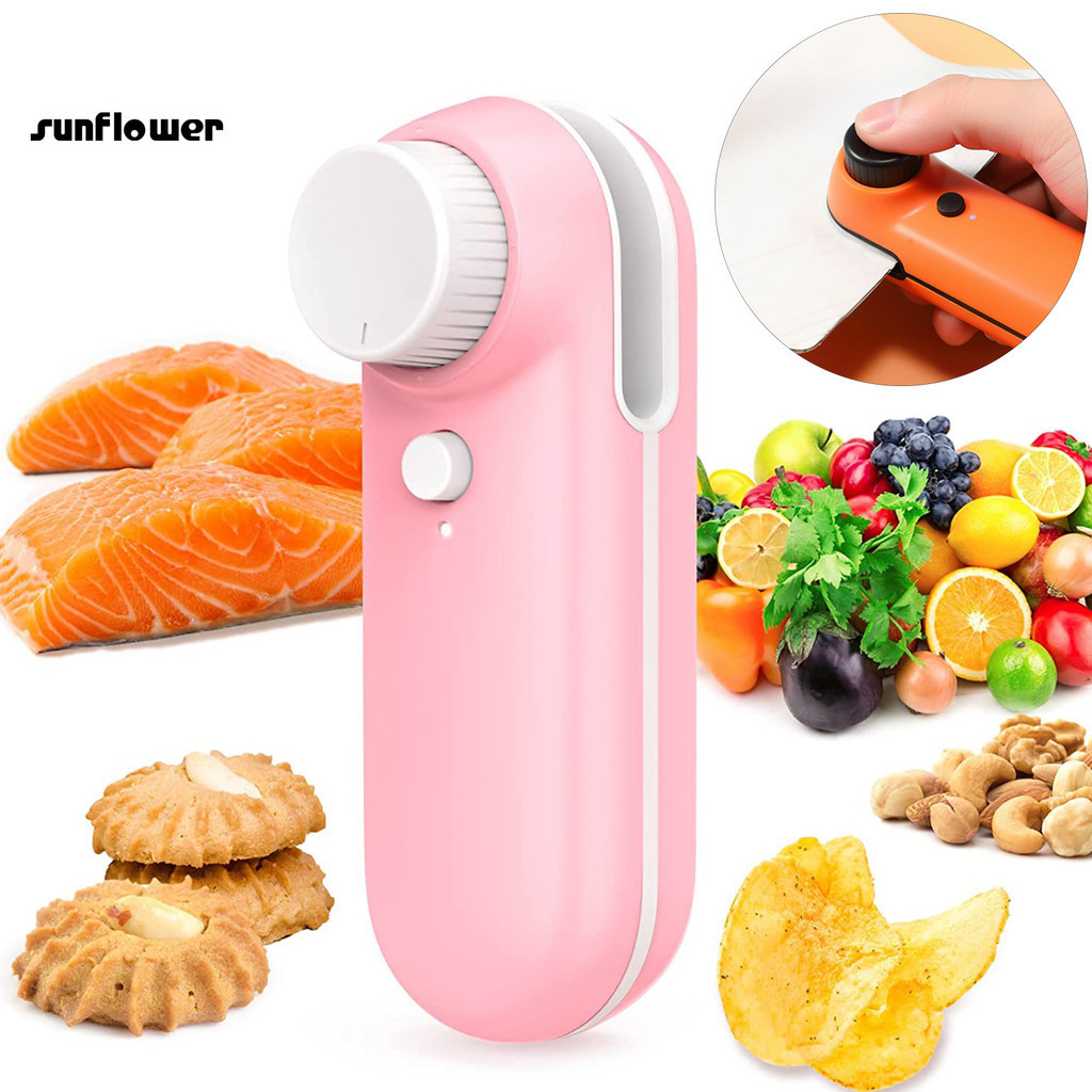 [SF] Mini Bag Heat Sealer Handheld Heat Sealer 2 in1 Heat Sealer Cutter USB Rechargeable Portable Resealer Machine Kitchen Gadget for Plastic Bag Chip Bag Food Snack Storage