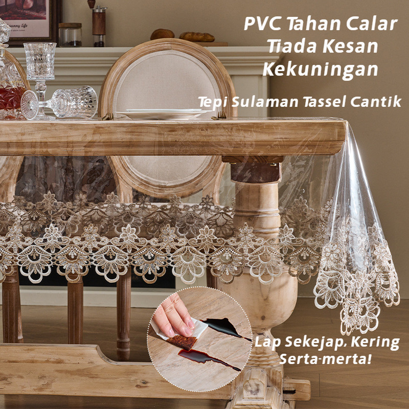Fabrik Alas Meja PVC Lutsinar - Kalis Air dan Kalis Minyak, dengan Tepi Sulaman Rumbai Yang Indah! Sesuai untuk Dapur dan Ruang Makan, Mudah Mengelap Minyak dan Kotoran Degil. Tidak Takut Calar, Tahan Lama untuk Umur Panjang!