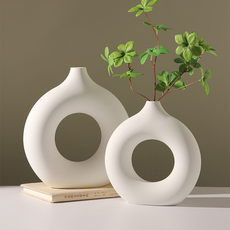 Nordic Imitation Plastic Vase Creative Shape Flower Vases Flower Arrangement Minimalist Pasu Aesthetic Round Vase