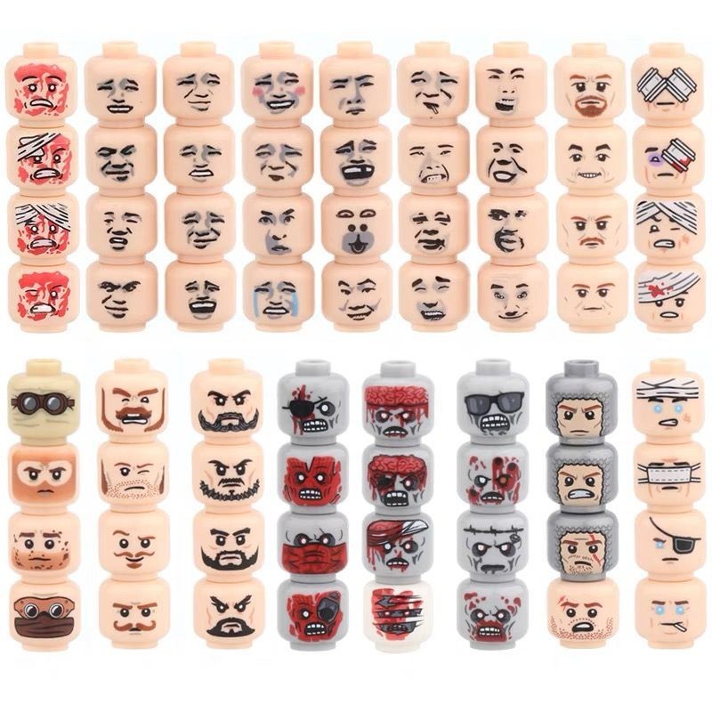 Small Particle Building Blocks Minifigures Head Injured Zombies emoji Funny Two-Dimensional Expression Face MOC Spare Parts