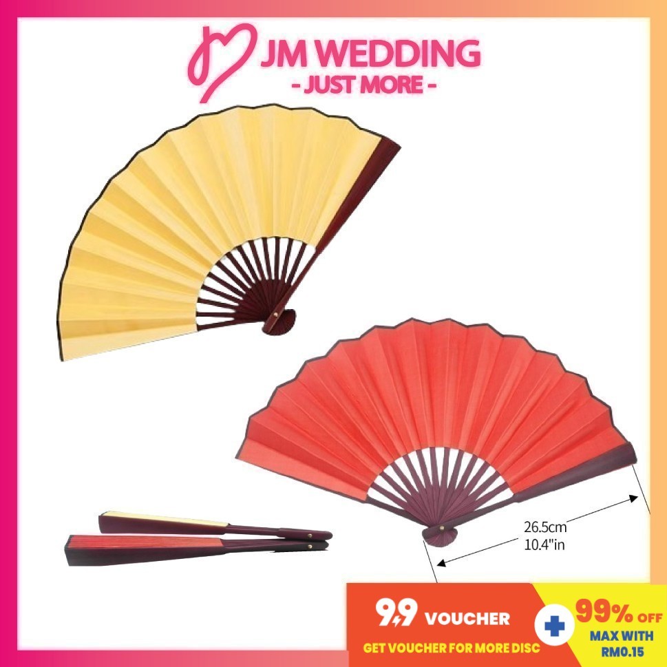 26.5cm Large Chinese Traditional Nylon-Cloth Folding Hand Fan Kipas tangan Asian Theme Bamboo Kayu