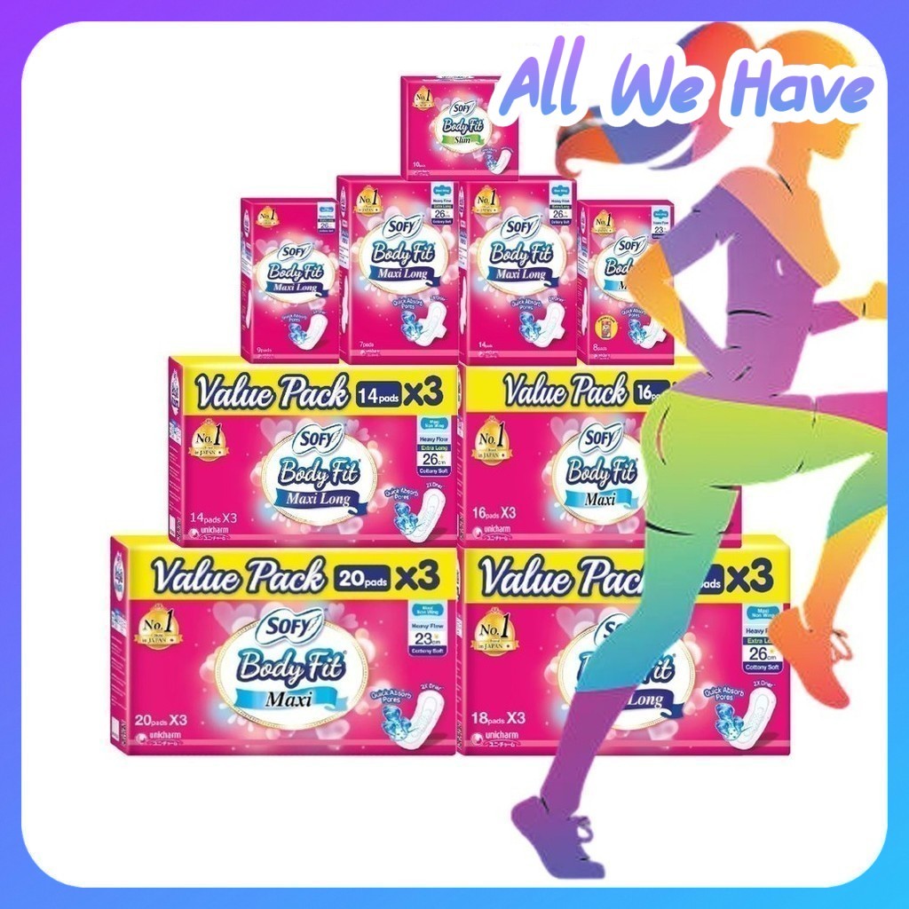 (FRESH BATCH) AWH Sofy Body Fit Day Maxi Long Wing Non Wing Sanitary Pad Tuala Wanita 26cm 卫生棉 [FREE RM 50 VOUCHER]