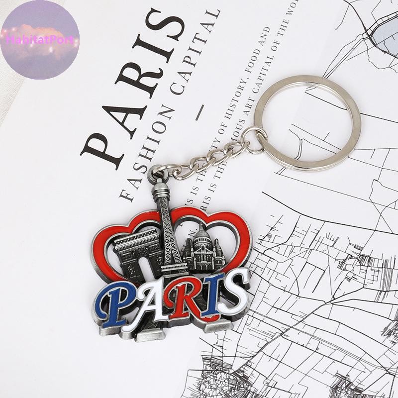 HabitatPort France Paris Keychain Pendant Zinc Alloy Travel Commemorative Car Keychain Souvenirs French Paris Tour Keychain Bag Accessories MY