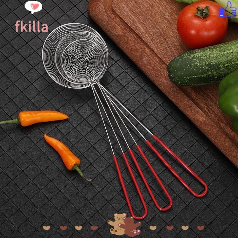 FKILLA1 Milk Tea Spoon, Red Handle Milk Tea Shop Essential Pearl Colander, Boba Strainer Stainless Steel Colander Tapioca Scoop Kitchen Gadgets