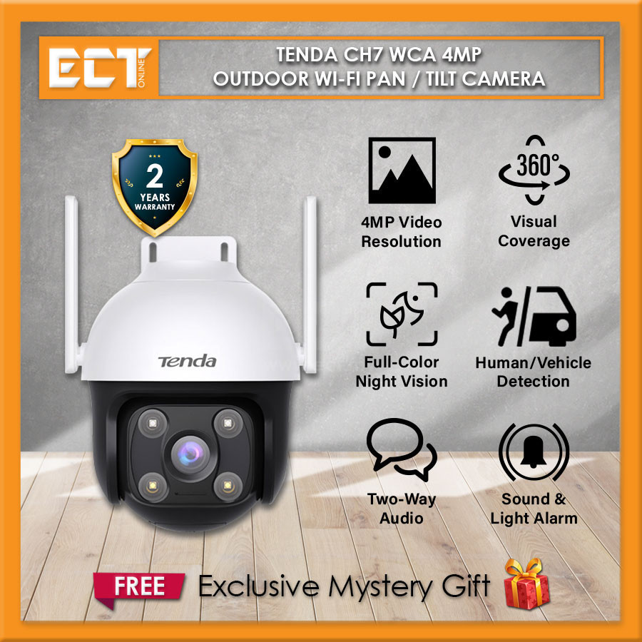 Tenda CH7 WCA 4MP Outdoor Wi-Fi Pan / Tilt Camera with Real Dual Antennas AI Smart Full-Color Safeguard