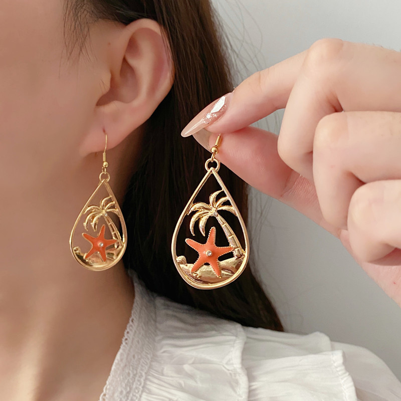 JUSHI Exaggerated Ocean Conch Oil Drip Starfish Coconut Earrings Fashion Holiday Gift Party Party