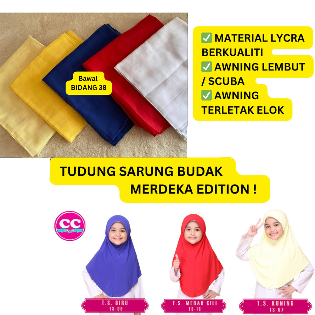 TUDUNG SARUNG MERDEKA BUDAK KANAK KANAK MALAYSIA merah cili biru royal bawal merdeka