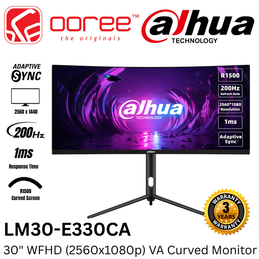 DAHUA 30" LM30-E330CA / LM30-E330CW WFHD (2560x1080 @200HZ) VA CURVED LCD GAMING MONITOR (1MS, INPUT