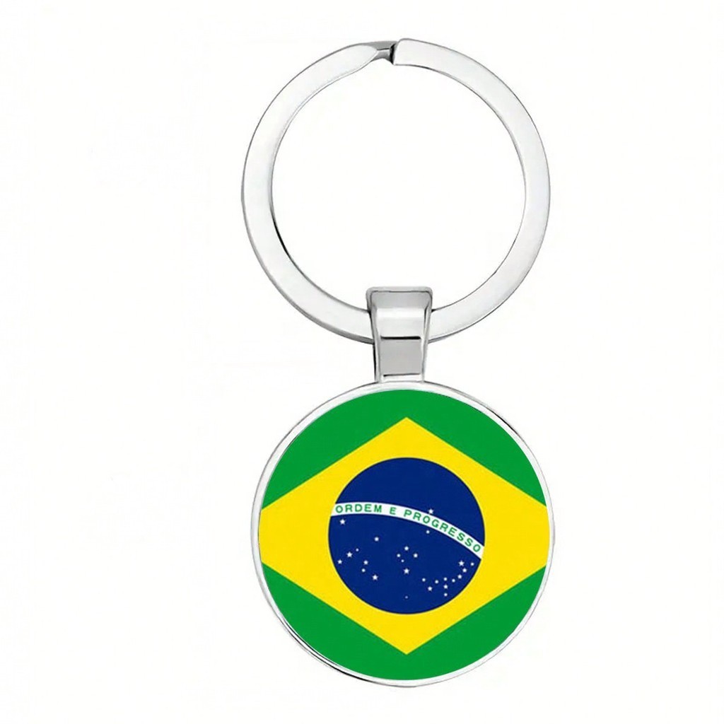 25mm 1Pc Brazilian Flag Printed Pendant Keychain, Creative Gifts For Family, Friends, Lovers, Thanksgiving, Christmas, Birthday, Graduation, Parties