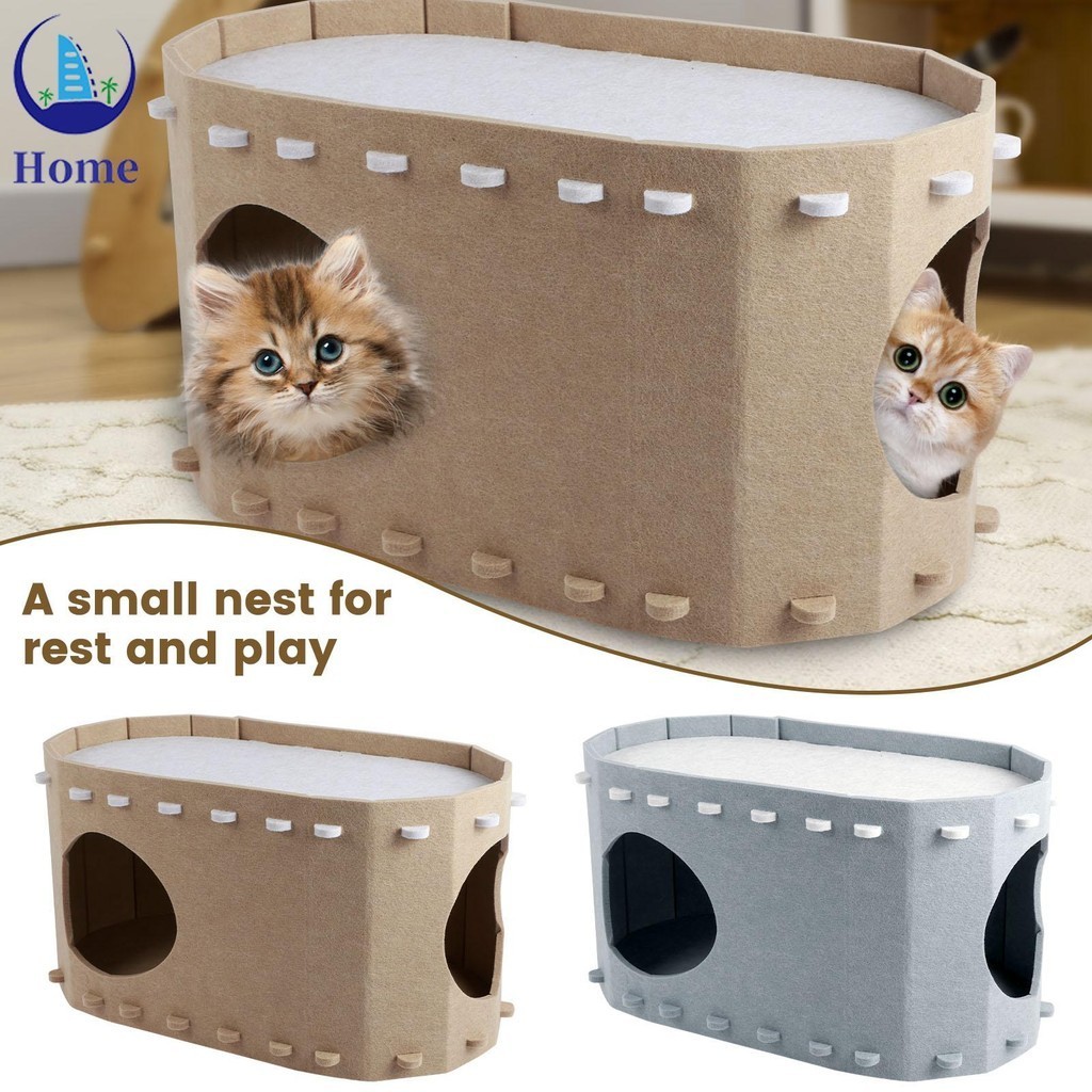 Cat House for Indoor 2 Layer Cat Bed Cave Removable Cat Bed Thick Felt Cat Bed Condo Wrap Around Cat Hut Warm Soft Safe Cat Tent Bed 22.8×12.99×11.8 Inch Pet Bed SHOPTKC8977