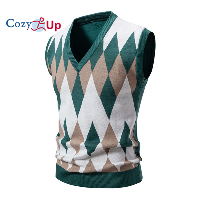 Men's Argyle Vest Sweater Wool Blend V-Neck Sleeveless Pullover Sweater