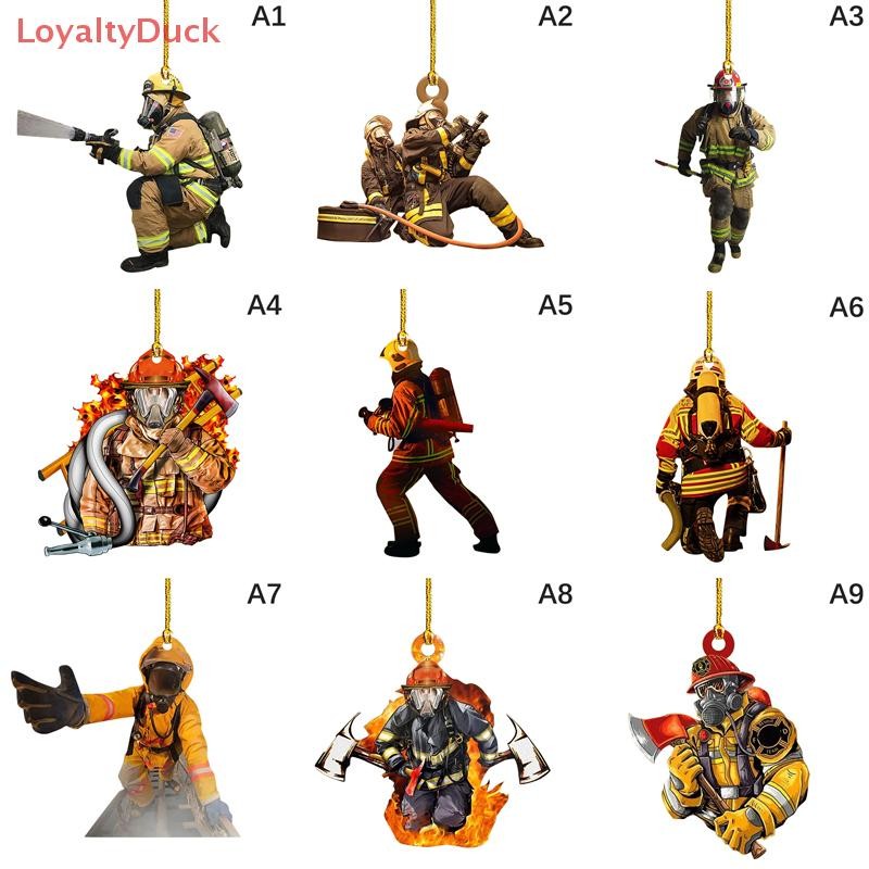 [LoyaltyDuck] Firefighter Car Pendant Firefighter Figurines Ornaments Car Rearview Mirror Decoration Hanging Pendant Gifts Car Accessories Coming