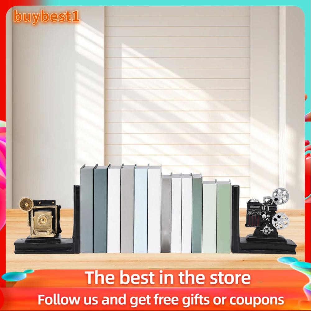 Buybest1 Decorative Bookends Resin Vintage Camera Movie Projector Book Stopper Holder for Shelves Living Room Office Home Decor