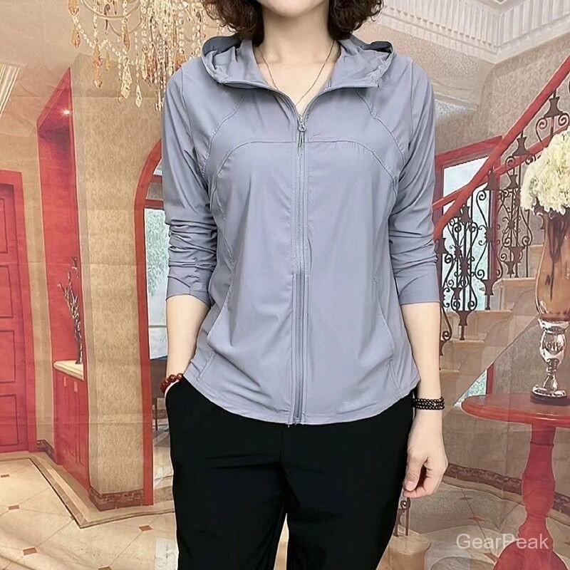 Baju Pelindung Matahari Ais Sutera Cepat Kering Pakaian Luar Wanita Musim Panas Perlindungan UV Jaket Nipis Luaran Baju Pelindung Matahari Sukan