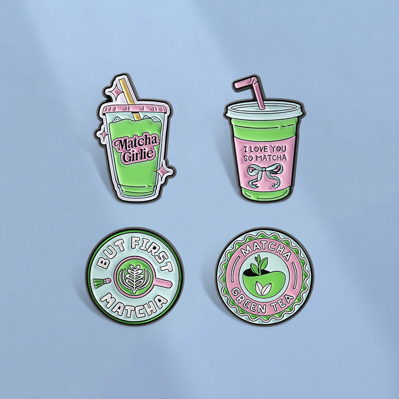Cartoon Matcha Cup Enamel Pin I Love Matcha Green Tea Brooch Lapel Badges Backpack Accessories Gifts for Friends