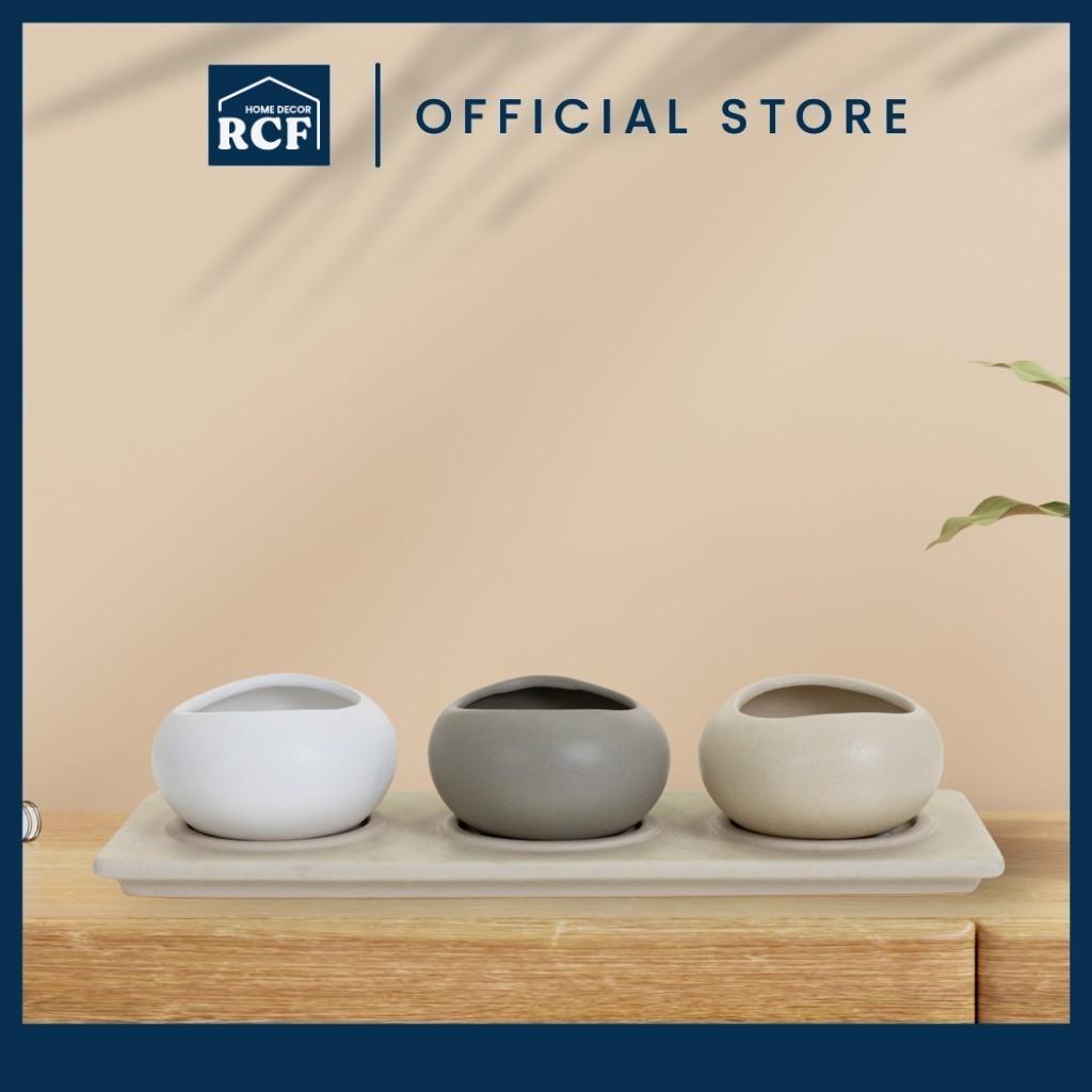 RCF 3-in-1 Flower Pot Set Ceramic Decor for Living Room | Set Pasu Bunga Seramik 3-dalam-1 Hiasan Ruang Tamu