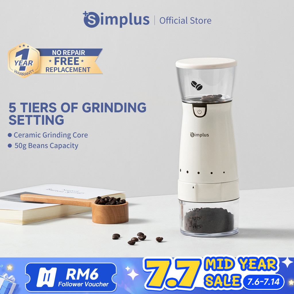 Simplus Electric Coffee Bean Grinder 5 Tiers Grinding Ceramic Grind Core Washable Type-C Charging Pengisar Kacang Kopi
