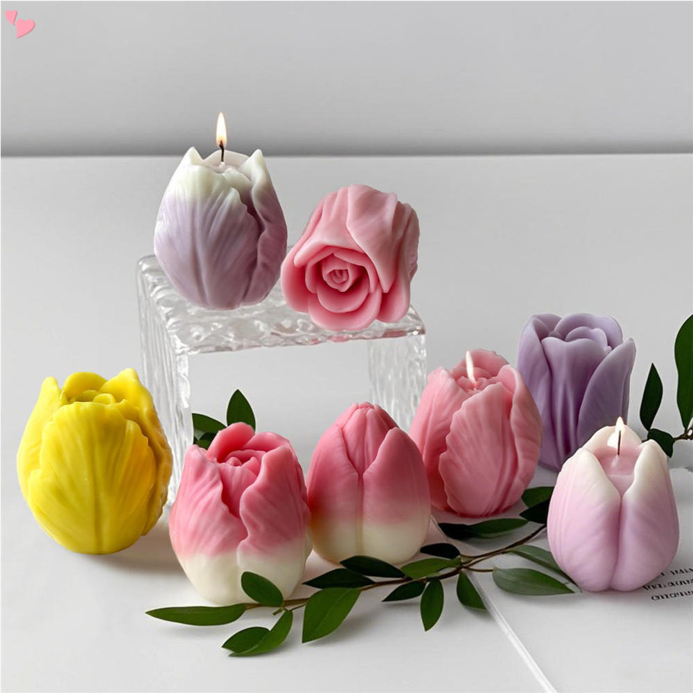 Tulip Flower Silicone Molds 3D Floral Resin Candle Soap Mold Fondant Chocolate Cake Decoration Mold Unique Wax Epoxy Resin Concrete Casting Polymer Clay Craft Home Decor