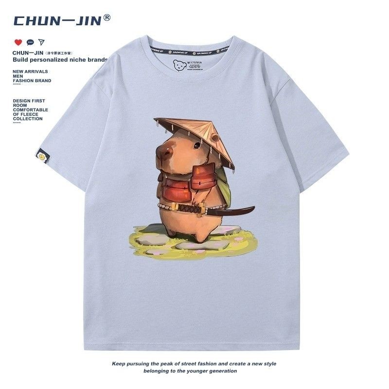 Cute Capybara Jun Capybara Coconut Pope Painting Cartoon Merchandise Japanese Two-Dimensional Short-Sleeved Cotton t-Shirt