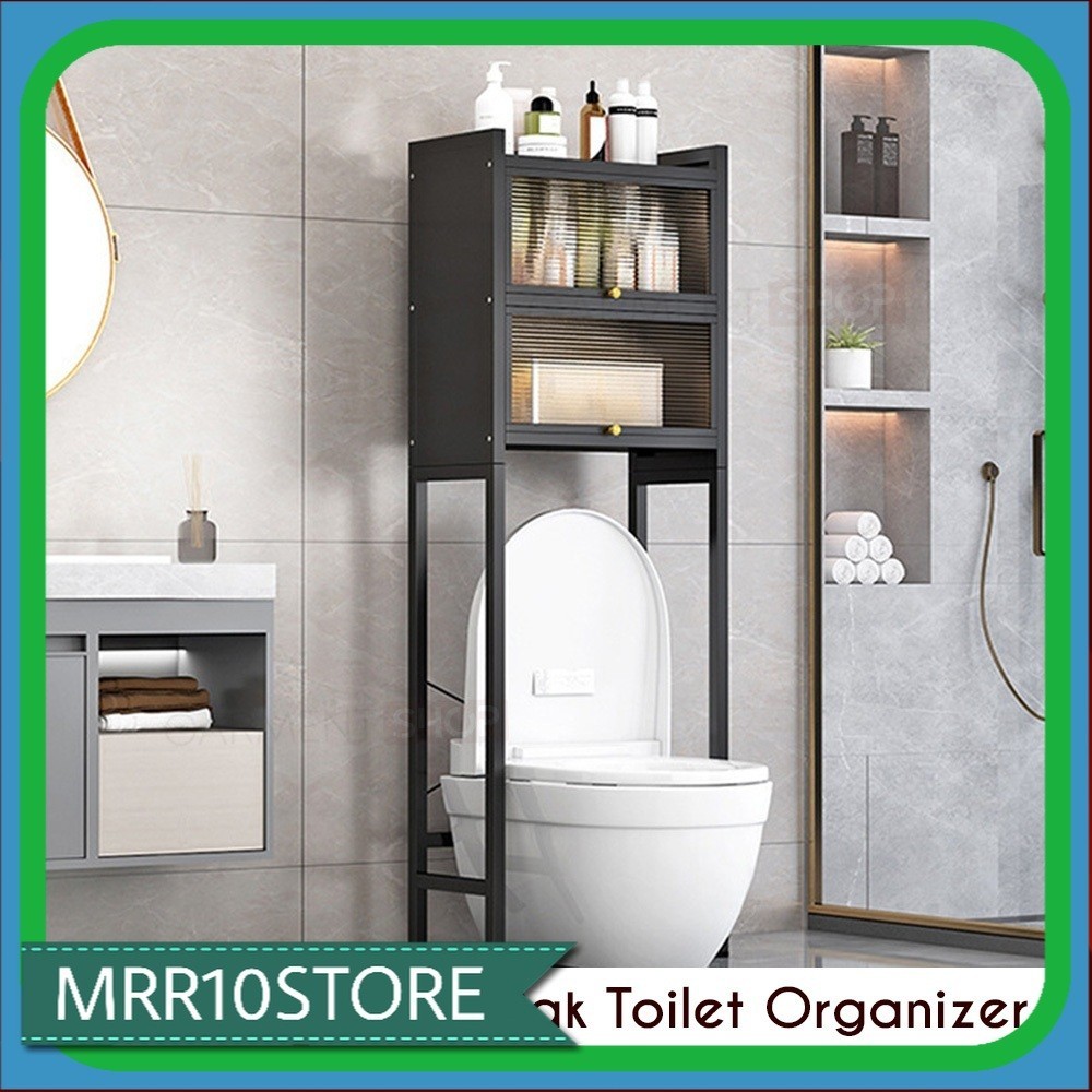 Bathroom Shelf Toilet Cupboard With Door Toilet Organizer Towel Holder Soap Shampoo Tissue