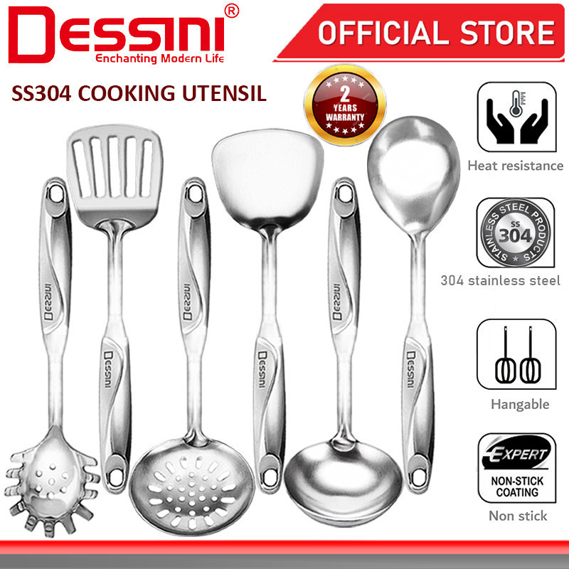 DESSINI ITALY 304 Stainless Steel Utensil Slotted Turner Spoon Skimmer Spaghetti Server Ladle Spatula Kitchenware Senduk