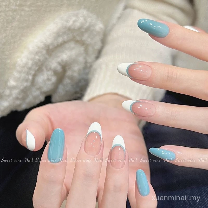 [Mint Soda French Wear Armor]Handmade Manicure|Senior Niche|insInternet celebrity|Nude Temperament|White Student|Exquisite and Elegant|Fashion All-Matching|Nail beauty new product