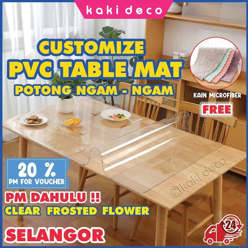 PM DULU !!! Custom PVC Table Mat Water Proof transparent Alas Meja Lutsinar Makan Alas Meja Plastik Coffee Table