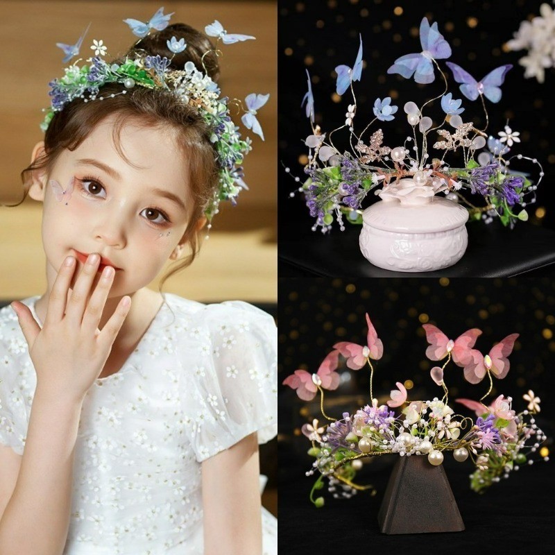 【Magpie】Bridal Crown Hair Accessories Children's Garland Headdress Princess Forest Headband Flower Girl Dress Wedding Head Flower Girl Headband Hair Accessories