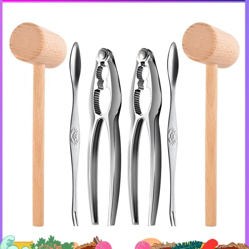 6Pcs Seafood Tools Set Including 2 Forks 2 Lobster Crackers Nut Cracker ,Crab Crackersand 2 Lobster Crab Mallets ffefhrudh