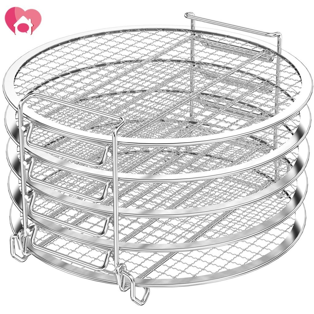 5-Layer Air Fryer Dehydrator Rack Food Grade Stainless Steel Grilling Rack Toast Rack Stackable Multi-Layer Cooking Rack for 6.5Qt 8Qt Air Fryer SHOPSKC4386