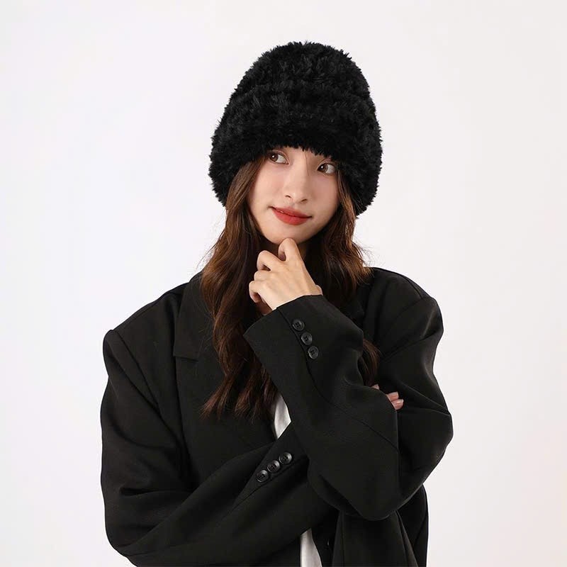 LAGU Korean women's wool hat bucket ulzzang fleece beautiful winter fashion solid colors white, black, gray, brown