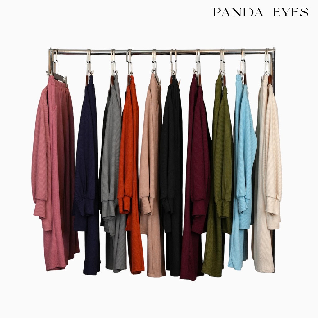 JGD Panda Eyes Knitted Sweatshirt Pants Set CLO-CNKS1101BLLP Ready Stock Malaysia